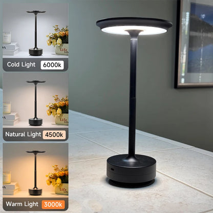 Cordless desk lamp, LED rechargeable desk lamp, with 3 temperature settings, stepless dimming, aluminum alloy, suitable for home