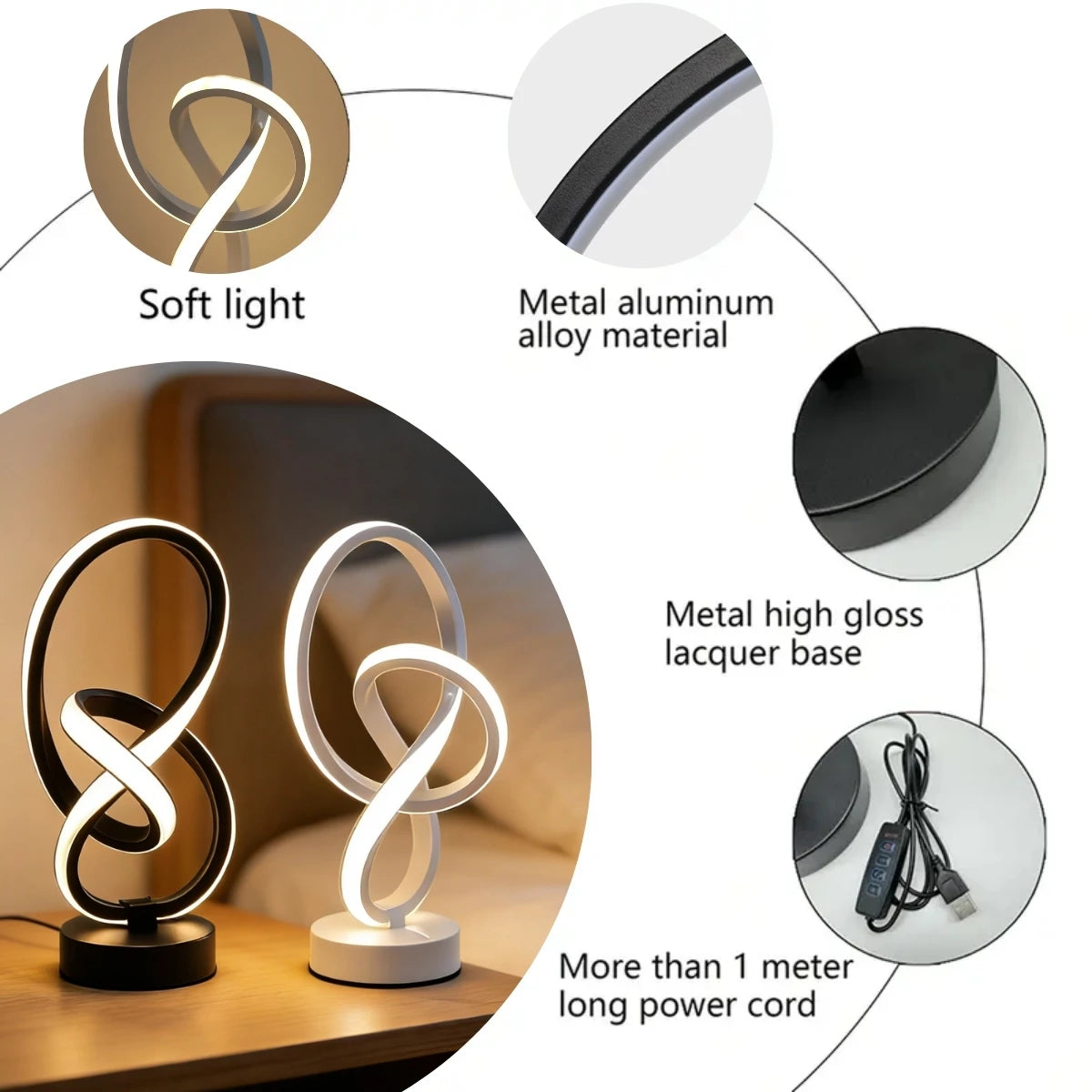 Simple and creative LED desk lamp with USB three color adjustable brightness, bedroom living room  home, office decorative light